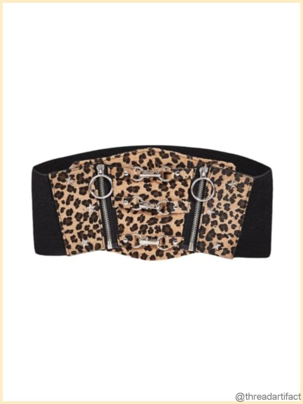 Faux Leather Corset Belt Wide Stretchy Leopard Print Zipper Women's